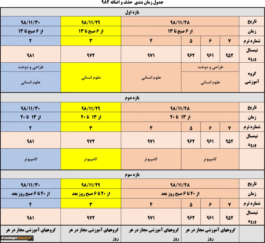 جدول زمانبدی حذف و اضافه  2