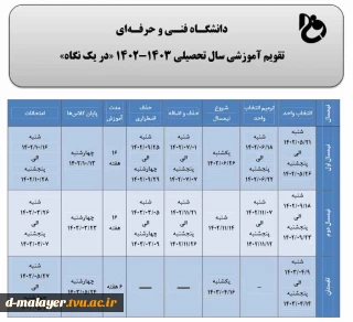 تقویم زمانی سال تحصیلی 1402-1403